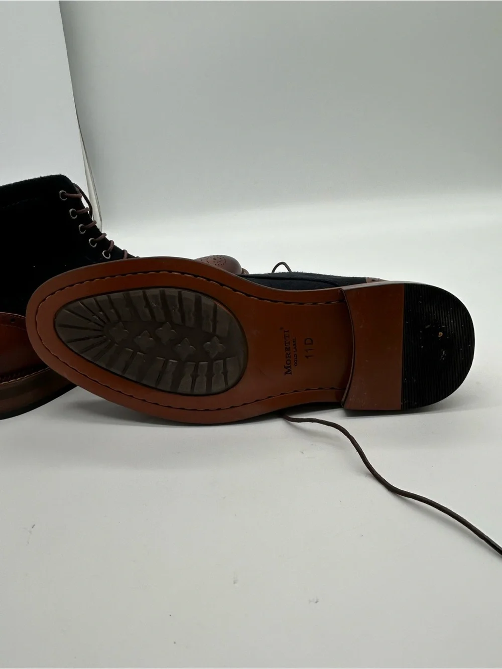 Men's Two-Tone Brogue Cap-Toe Boots - Navy and Brown